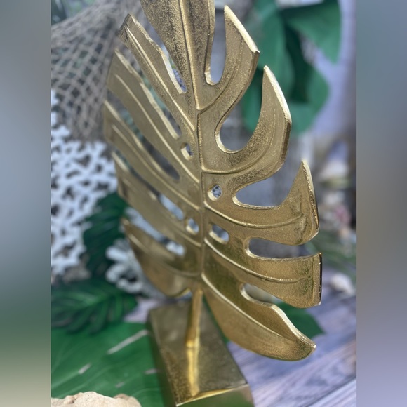 NEW LARGE Metal Brass Monstera Leaf Sculpture COASTAL NAUTICAL BEACH HOME DECOR - Picture 16 of 17
